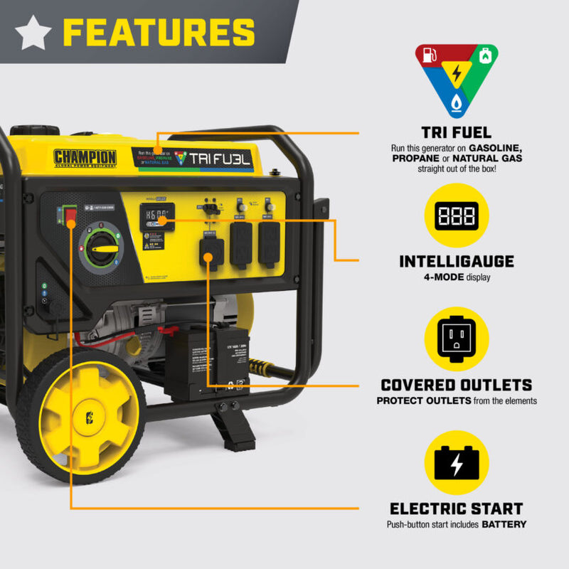 Load image into Gallery viewer, Champion 6500W Electric Start Tri Fuel Generator with CO Shield® 201169 - Backup Generator Store