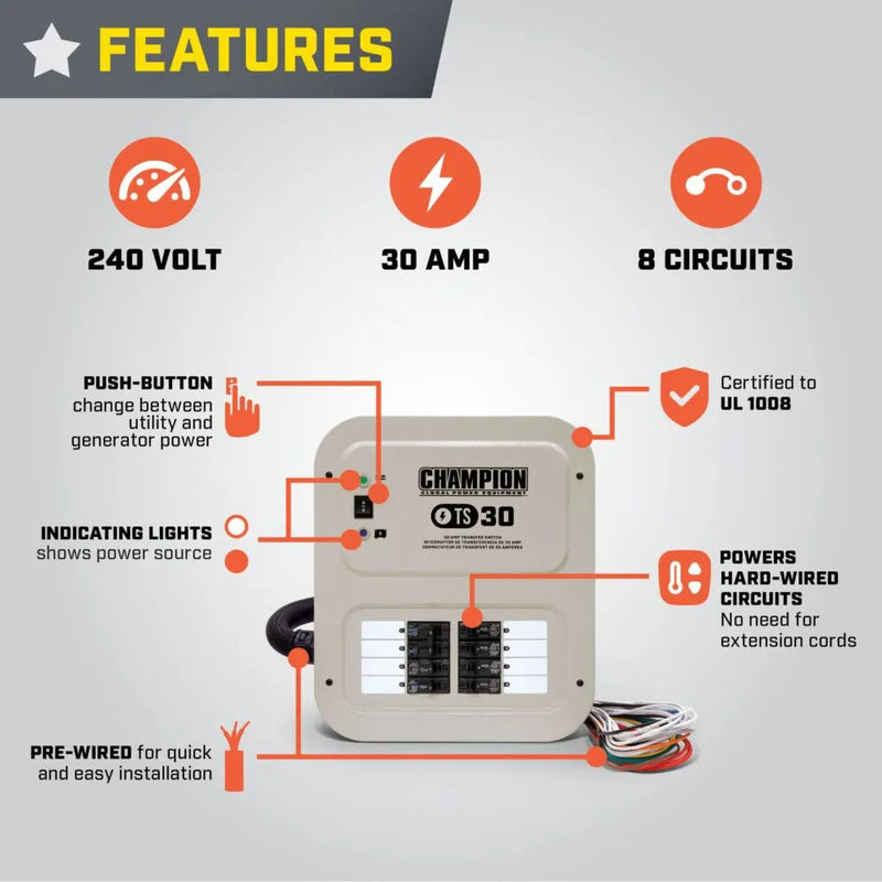 Load image into Gallery viewer, Champion 30A 240V Manual Transfer Switch 201192