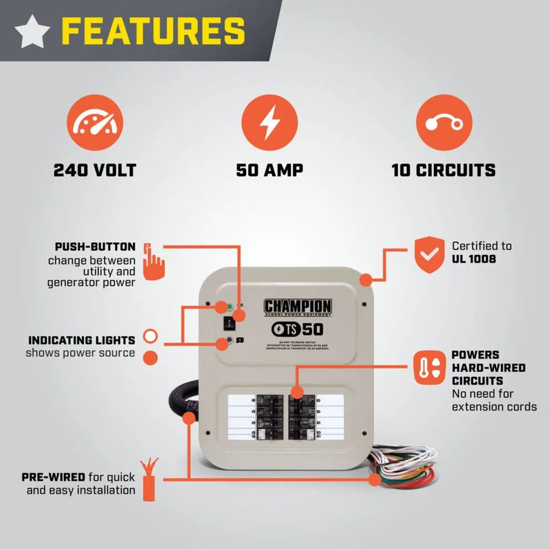 Load image into Gallery viewer, Champion 50A 240V Manual Transfer Switch 201193