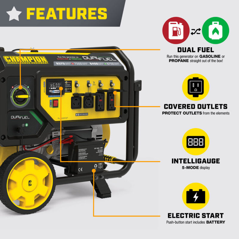 Load image into Gallery viewer, Champion 7500W Electric Start Dual Fuel Generator with CO Shield® 201281 - Backup Generator Store
