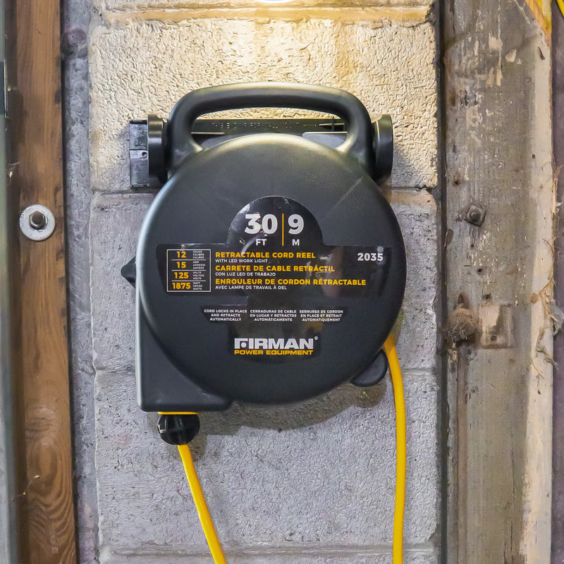 Load image into Gallery viewer, Firman 30ft Retractable Extension Cord Reel 5-15P to 4x5-20R 2035