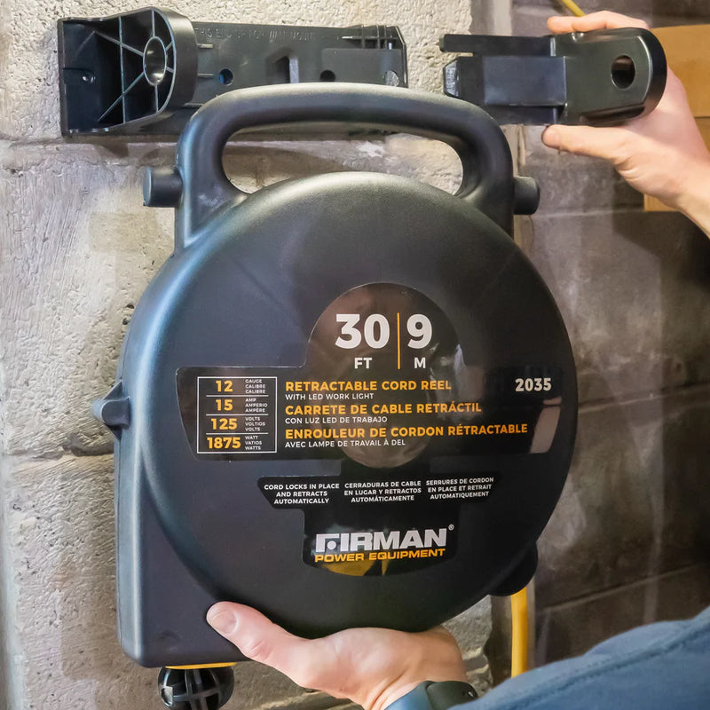 Load image into Gallery viewer, Firman 30ft Retractable Extension Cord Reel 5-15P to 4x5-20R 2035