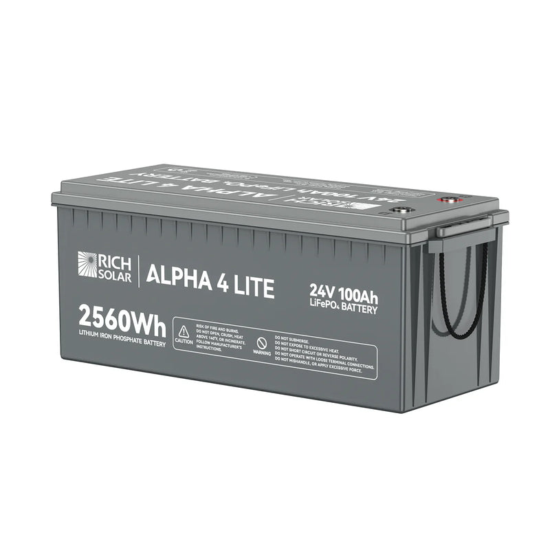 Load image into Gallery viewer, Rich Solar ALPHA 4 LITE | 24V 100Ah LiFePO4 Battery | Fast-Charging 24V Lithium Battery for RVs, Trailers, Vans, Boats, Off-Grid, Backup | 4,000 Lifetime Cycles | Best Value RS-B24100