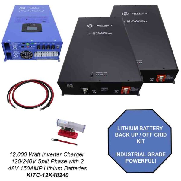 Load image into Gallery viewer, Aims Off Grid / Back Up 12000 Watt Pure Sine Inverter Charger 120V / 240V & 48V Lithium Battery KitKITC-12K48240