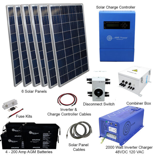 Load image into Gallery viewer, Aims Solar Kit 1980 W Solar | 2000 W Pure Sine Inverter Charger 48VDC | 200 A Batteries KITD-2K48V1920W