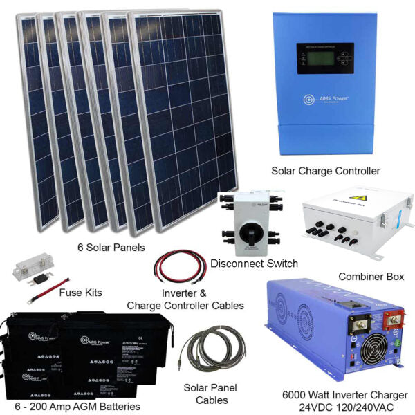 Load image into Gallery viewer, Aims Solar Kit 1980 W Solar | 6000 W Pure Sine Inverter Charger 24VDC 120/240 VAC | 600 A BatteriesKITD-6K24V1920W