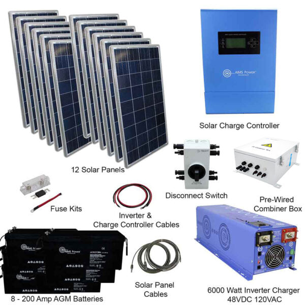 Load image into Gallery viewer, Aims Solar Kit 3960 W Solar | 6000 W Pure Sine Inverter Charger 48VDC | 400 A Batteries KITD-6KW48V3840W
