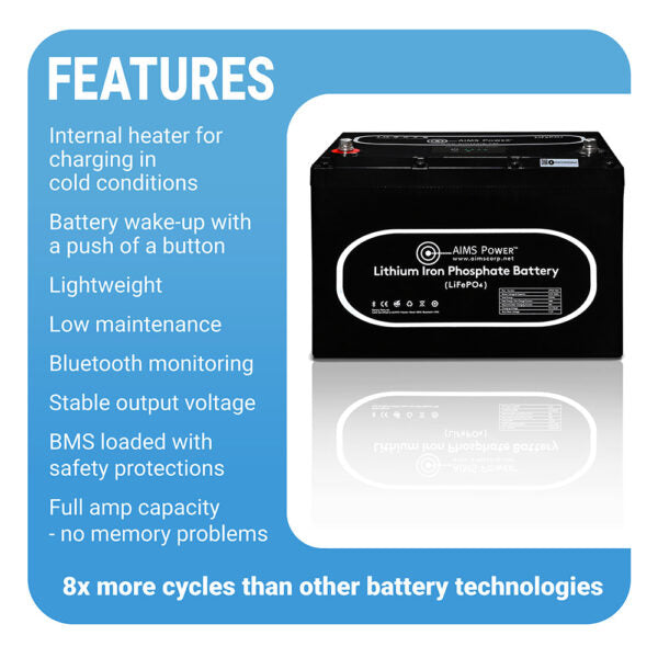 Load image into Gallery viewer, Aims NEW! Lithium Battery 104Ah with Wake Up, Heater & BT Monitoring 12V LiFePO4 LFP12V104A