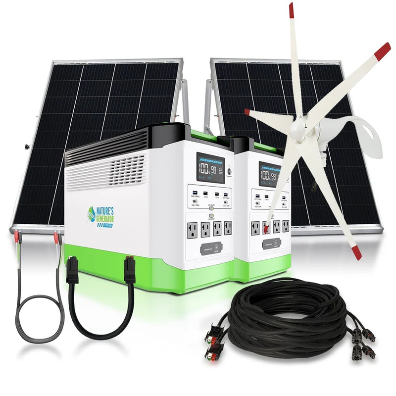 Load image into Gallery viewer, Nature's Generator 2X Lithium 1800 + 2X100W Rigid Panel + 150W Wind Turbin NGLGNPTW