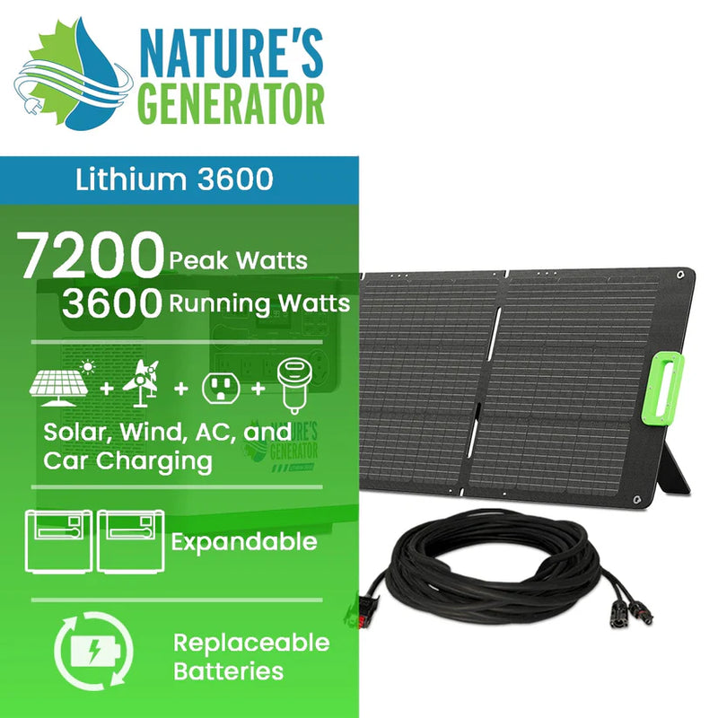 Load image into Gallery viewer, Nature's Generator Lithium 3600 Solar Generator + 2X 100W Rigid Panel NGL36AU