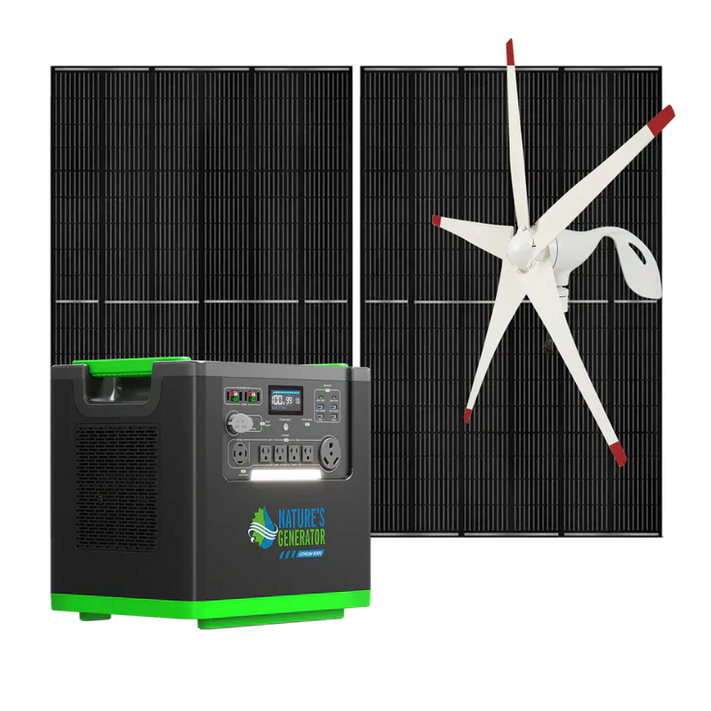 Load image into Gallery viewer, Nature's Generator Lithium 6000 + 2X 410W Solar Panels and Wind Turbine NGLSXAUPW