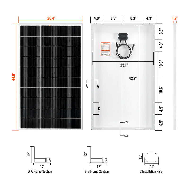 Load image into Gallery viewer, Rich Solar MEGA 150 | 150 Watt Solar Panel | Lightweight 12V Off-Grid Solar Panel for RVs, Cabins, Boats | 25-Year Output Warranty RS-M150