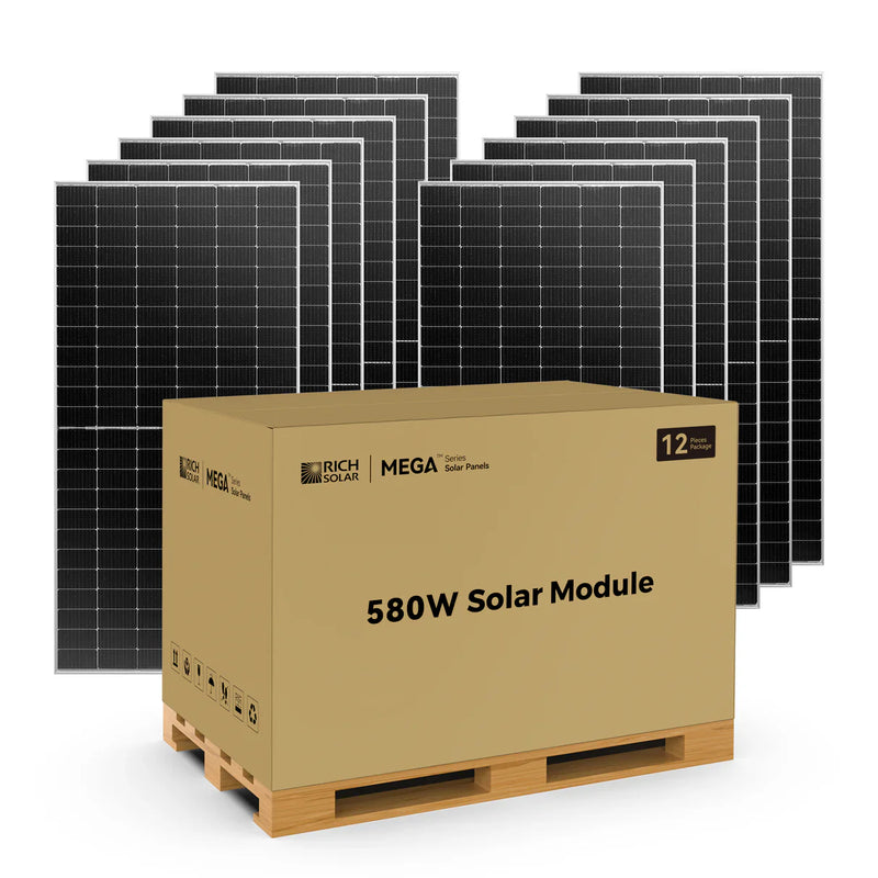 Load image into Gallery viewer, Rich Solar MEGA 580 BIFACIAL | 580 Watt Bifacial Solar Panel | Premium Grid-tie or Off-grid Solar Panel for Residential, Commercial, Agriculture | 25-Year Output Warranty RS-M580BF-12