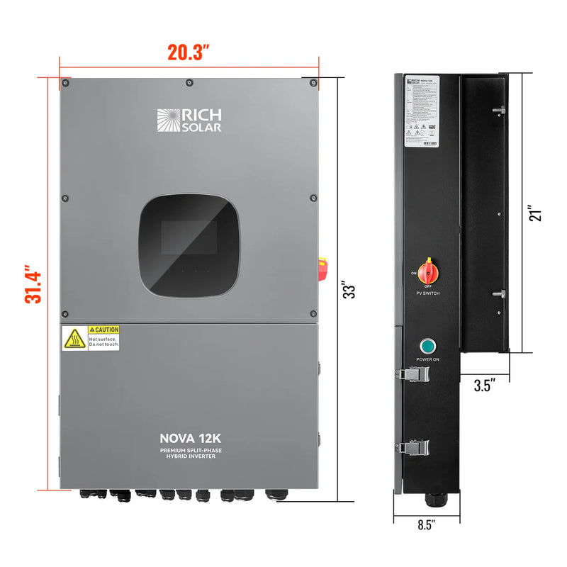 Load image into Gallery viewer, Rich Solar NOVA 12K | 12000 Watt 48V Split Phase Hybrid Inverter | 12000W PV Input, 10000W Continuous Output 120/240V | Premium 12000W 48V Hybrid Inverter for Cabins, ADUs, Tiny Homes, Residential, Agriculture, Off-Grid, On-Grid | UL Certified RS-H12K