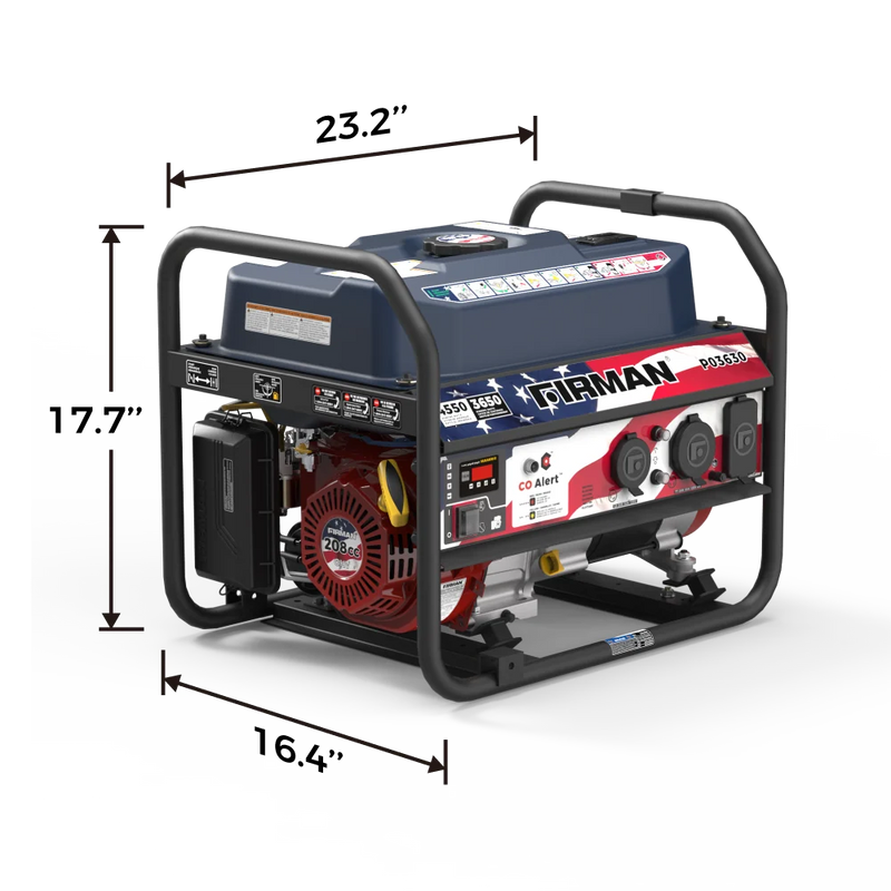 Load image into Gallery viewer, Firman Gas Portable Generator 4550/3650W Recoil Start With CO Alert Stars & Stripes p03630