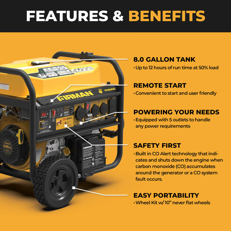 Load image into Gallery viewer, Firman Gas Portable Generator 10000W Remote Start 120/240V with CO Alert p08008 - Backup Generator Store