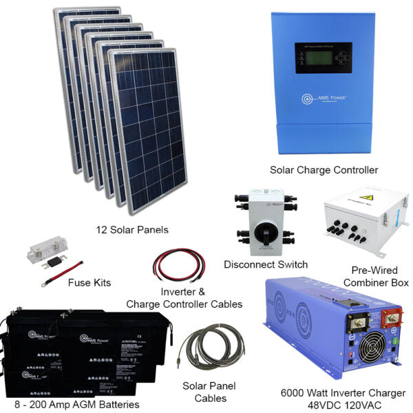 Load image into Gallery viewer, Aims Solar Kit 1980 W Solar | 6000 W Pure Sine Inverter Charger 48VDC 120/240 VAC | 400 A Batterie KITD-6KW48V1920Ws