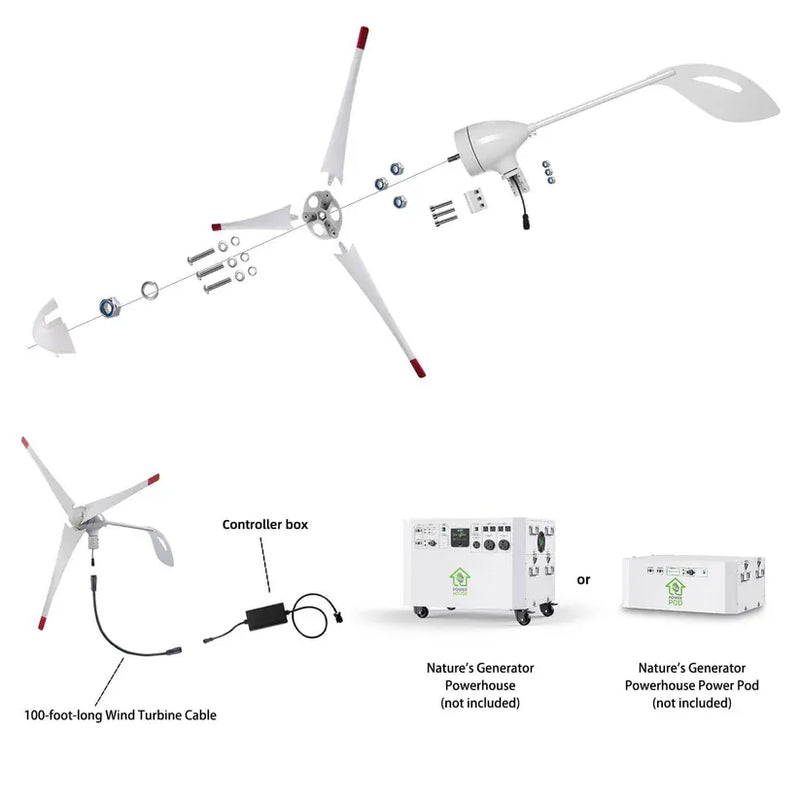 Load image into Gallery viewer, Nature's Generator Powerhouse V2 Solar + 2X 410W Solar Panel+ 350W Wind Turbine NGPHAUW