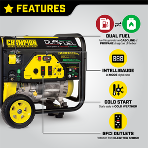 Champion 5500-Watt Dual Fuel Portable Generator with Wheel Kit 100231 - Champion Backup Generator Store