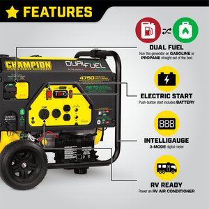 Champion 3500-Watt Dual Fuel Portable Generator with Electric Start 200966 - Champion Backup Generator Store