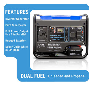 Aims Dual Fuel Inverter Generator 3850 Watts EPA - Aims Backup Generator Store