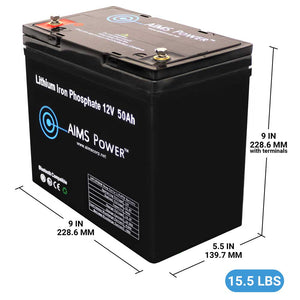 Aims Lithium Battery 12V 50Ah LiFePO4 Lithium Iron Phosphate battery with Bluetooth - Aims Backup Generator Store