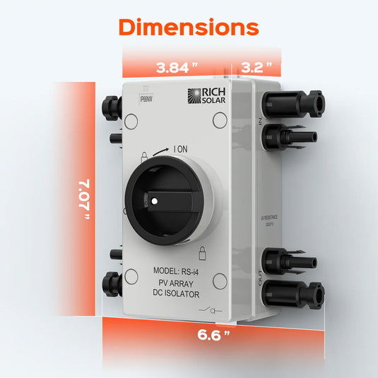 Rich Solar Solar PV DC Quick Disconnect Switch | Solar Array DC Quick Disconnect Switch | 1500 Volt 55 Amp | 4 Pole 2 Strings | Easy to Install RS-i4