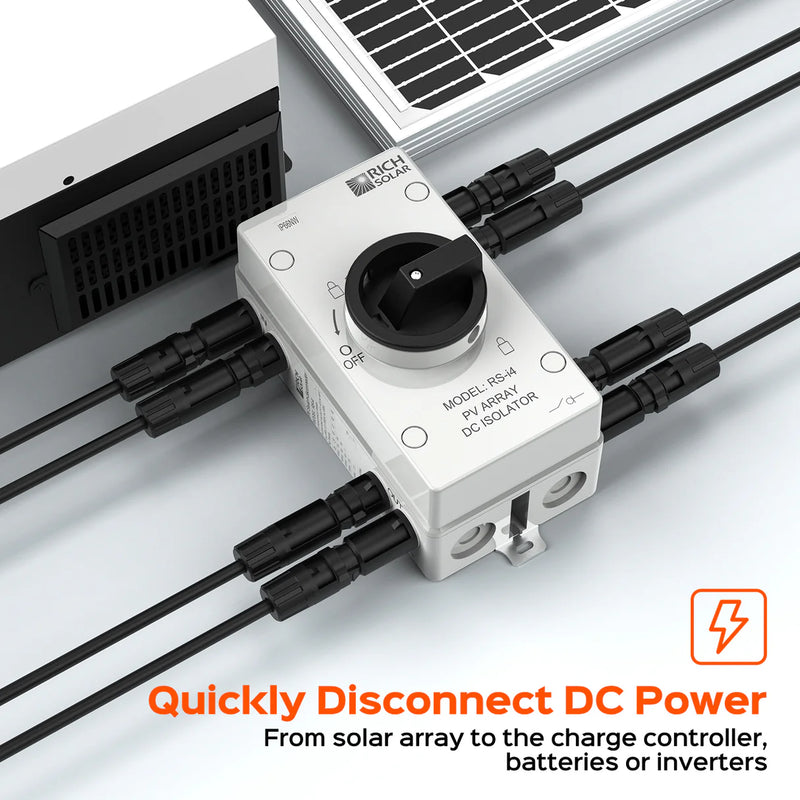 Load image into Gallery viewer, Rich Solar Solar PV DC Quick Disconnect Switch | Solar Array DC Quick Disconnect Switch | 1500 Volt 55 Amp | 4 Pole 2 Strings | Easy to Install RS-i4
