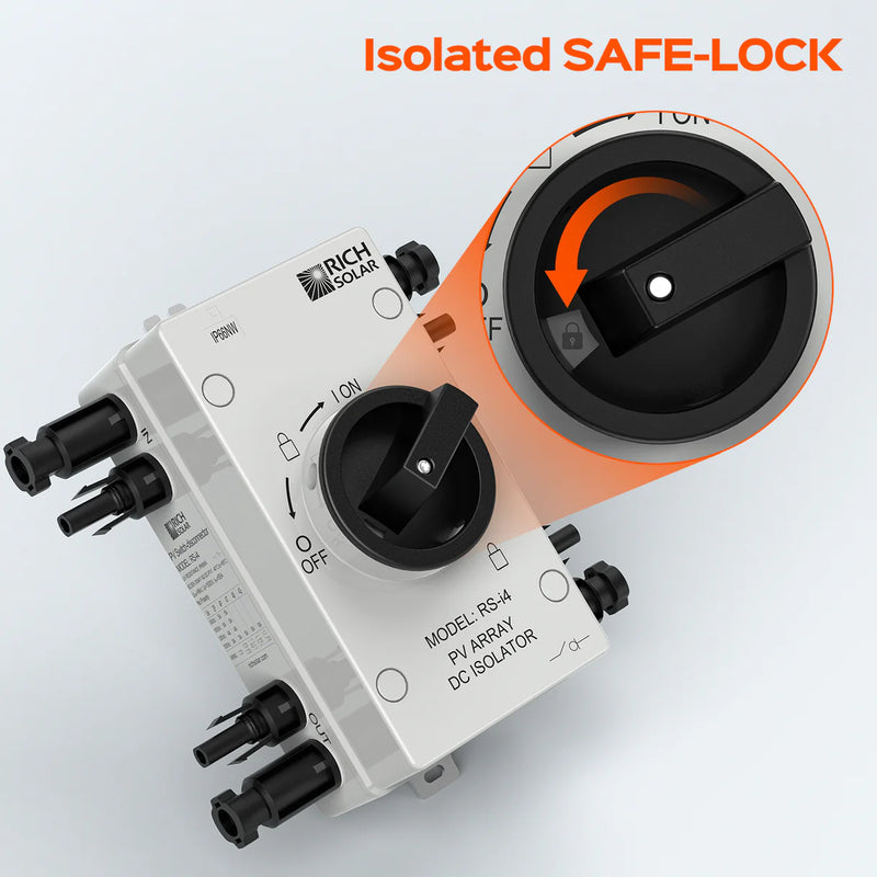 Load image into Gallery viewer, Rich Solar Solar PV DC Quick Disconnect Switch | Solar Array DC Quick Disconnect Switch | 1500 Volt 55 Amp | 4 Pole 2 Strings | Easy to Install RS-i4
