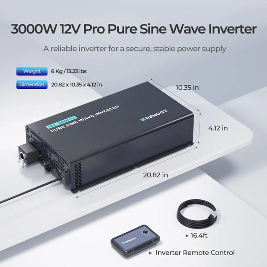 PRO 3000-Watt 12-Volt Pure Sine Wave Inverter w/ EcoSleep Mode  RIV1230P2-126-US