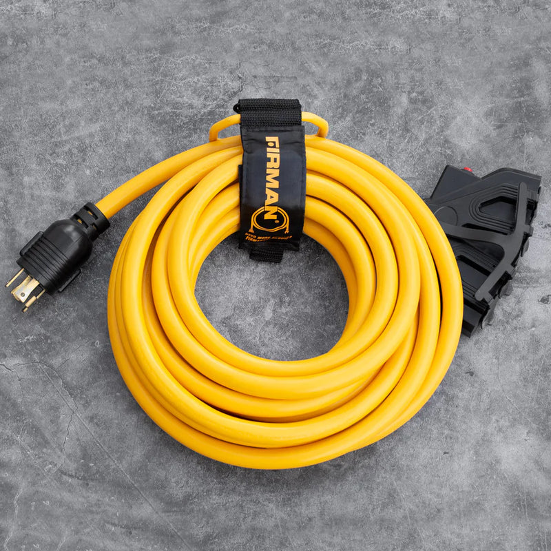 Load image into Gallery viewer, Firman 25ft Heavy Duty L14-30P to (4) 5-20R Power Cord With Storage Strap 1120
