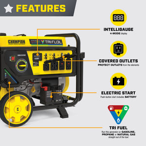 Champion 10,000W Electric Start Tri Fuel Generator with CO Shield®  201438