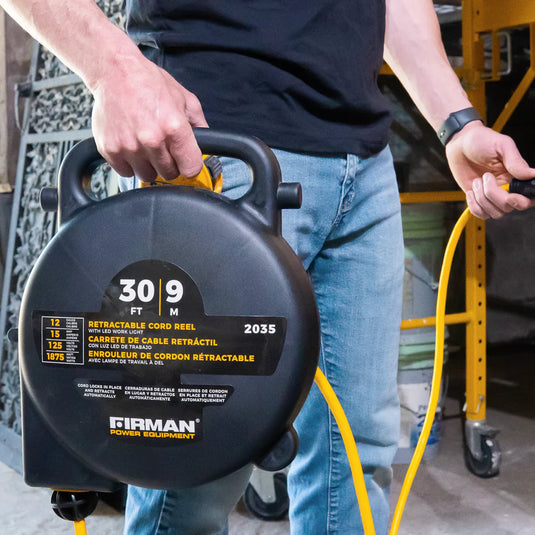 Firman 30ft Retractable Extension Cord Reel 5-15P to 4x5-20R 2035