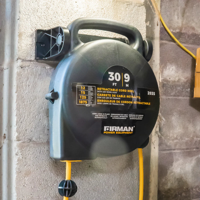 Load image into Gallery viewer, Firman 30ft Retractable Extension Cord Reel 5-15P to 4x5-20R 2035
