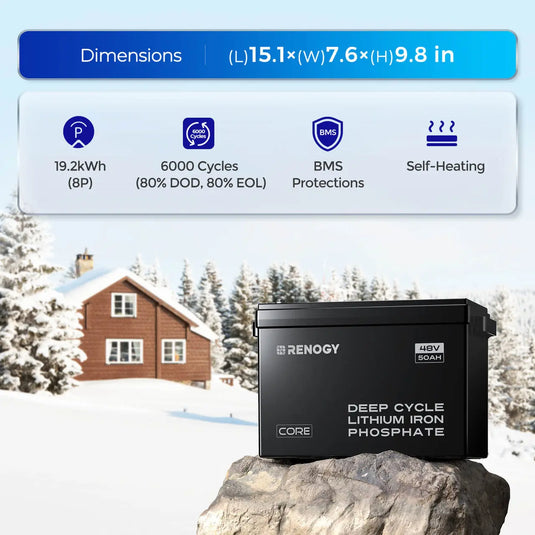 48V 50Ah Smart Lithium Iron Phosphate Battery w/Self-heating | Core Series RBT4850LFPSH-RBM500-US