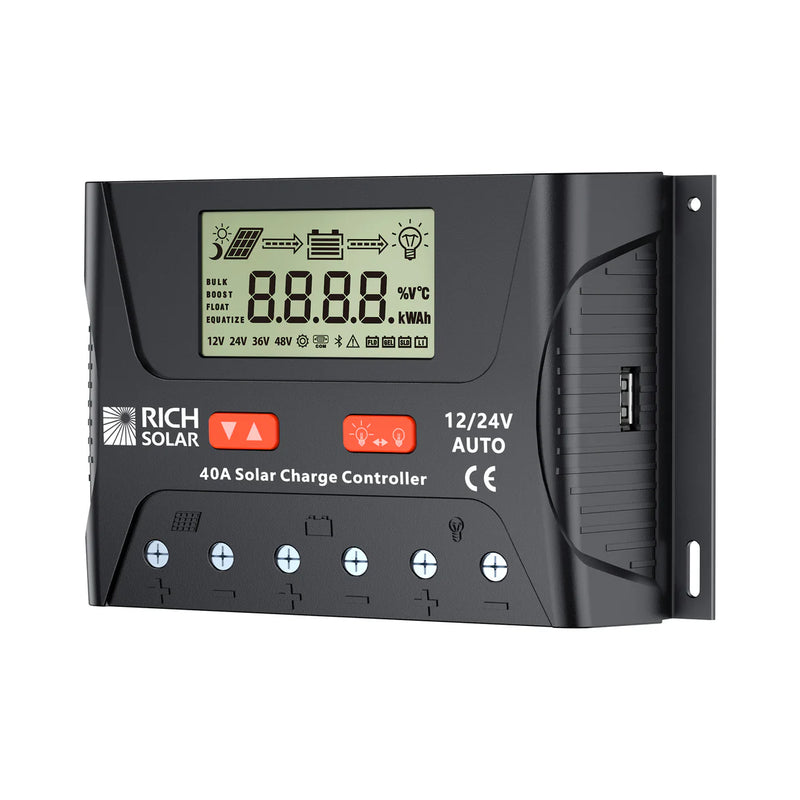 Load image into Gallery viewer, Rich Solar BRAVO LEGEND 40 | 40 Amp PWM Solar Charge Controller | 12V/24V Auto, 3-Stage Charging for RVs, Boats, Off-Grid Systems RS-PWM40P
