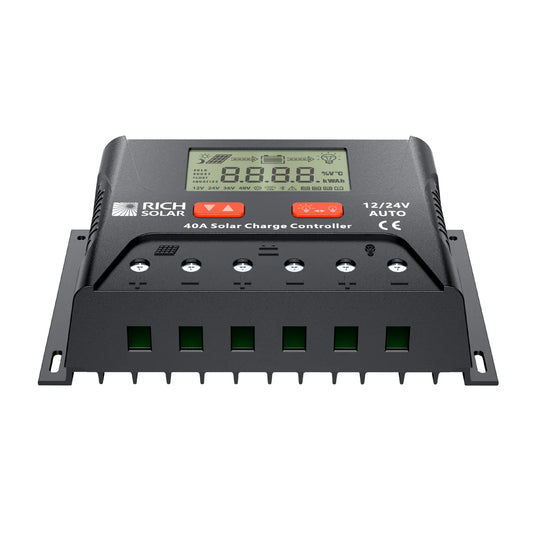 Rich Solar BRAVO LEGEND 40 | 40 Amp PWM Solar Charge Controller | 12V/24V Auto, 3-Stage Charging for RVs, Boats, Off-Grid Systems RS-PWM40P