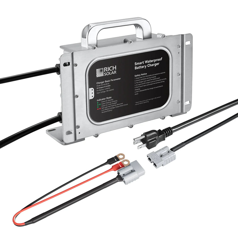 Load image into Gallery viewer, Rich Solar 48V (57.6V) Waterproof LiFePO4 Charger | 20A, 100-240V AC, 8-in-1 Protection, Fan-Cooled RS-BC48C20
