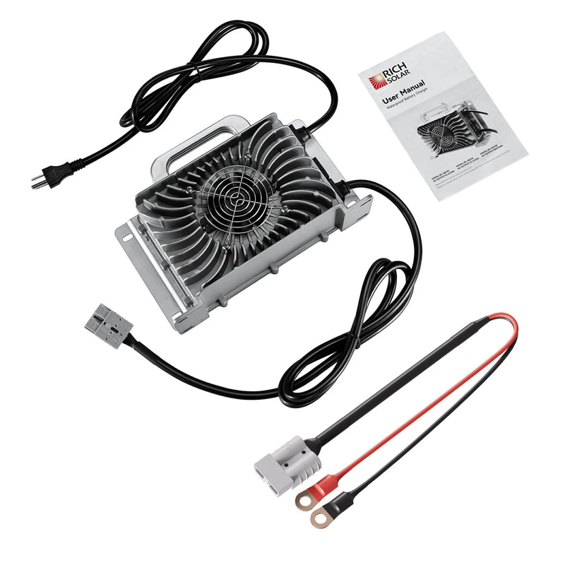 Load image into Gallery viewer, Rich Solar 48V (57.6V) Waterproof LiFePO4 Charger | 25A, 100-240V AC, 8-in-1 Protection, Fan-Cooled RS-BC48C25
