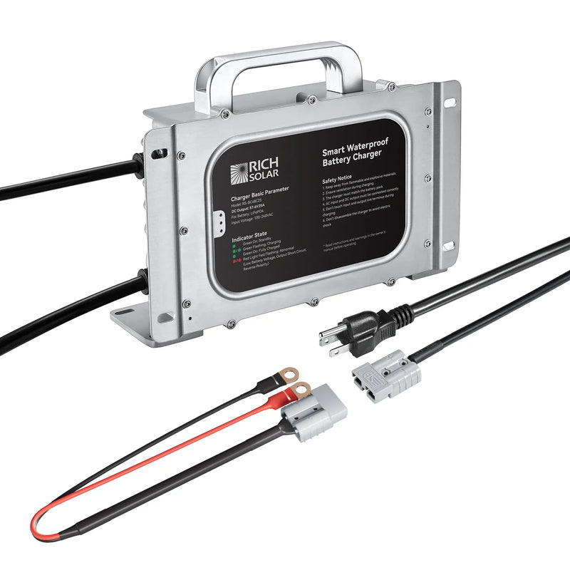 Load image into Gallery viewer, Rich Solar 48V (57.6V) Waterproof LiFePO4 Charger | 25A, 100-240V AC, 8-in-1 Protection, Fan-Cooled RS-BC48C25
