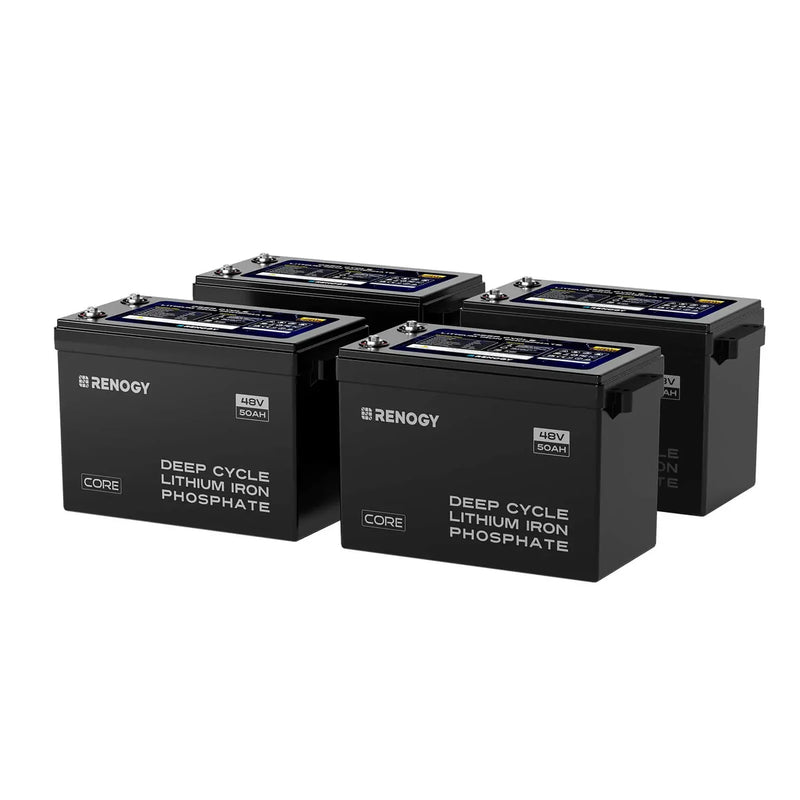 Load image into Gallery viewer, Renogy 48V 50Ah Smart Lithium Iron Phosphate Battery w/Self-heating 4 Pack | Core Series RBT4850LFPSHx4-US

