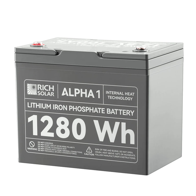 Load image into Gallery viewer, Rich Solar ALPHA 1 | 12V 100Ah LiFePO4 Battery | Powerful 12V Lithium Battery for RVs, Trailers, Vans, Boats, Off-Grid | 5,000 Lifetime Cycles | Bluetooth and Internal Heat Technology RS-B121S
