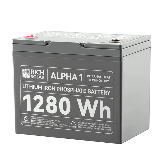 Rich Solar ALPHA 1 | 12V 100Ah LiFePO4 Battery | Powerful 12V Lithium Battery for RVs, Trailers, Vans, Boats, Off-Grid | 5,000 Lifetime Cycles | Bluetooth and Internal Heat Technology RS-B121S