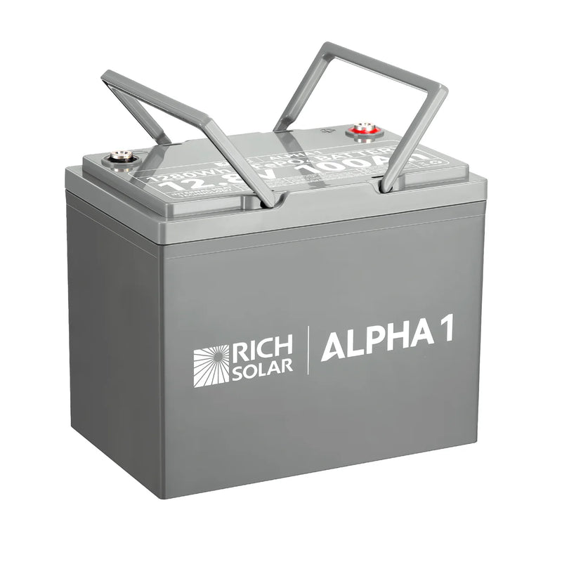 Load image into Gallery viewer, Rich Solar ALPHA 1 | 12V 100Ah LiFePO4 Battery | Powerful 12V Lithium Battery for RVs, Trailers, Vans, Boats, Off-Grid | 5,000 Lifetime Cycles | Bluetooth and Internal Heat Technology RS-B121S
