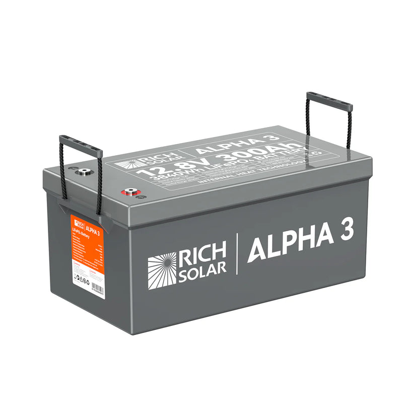 Load image into Gallery viewer, Rich Solar ALPHA 3 | 12V 300Ah LiFePO4 Battery | 12V Lithium Battery for RVs, Cabins, Off-Grid | 5,000 Lifetime Cycles | Internal Heat Techlogy | Bluetooth SKU: RS-B123S
