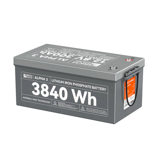 Rich Solar ALPHA 3 | 12V 300Ah LiFePO4 Battery | 12V Lithium Battery for RVs, Cabins, Off-Grid | 5,000 Lifetime Cycles | Internal Heat Techlogy | Bluetooth SKU: RS-B123S