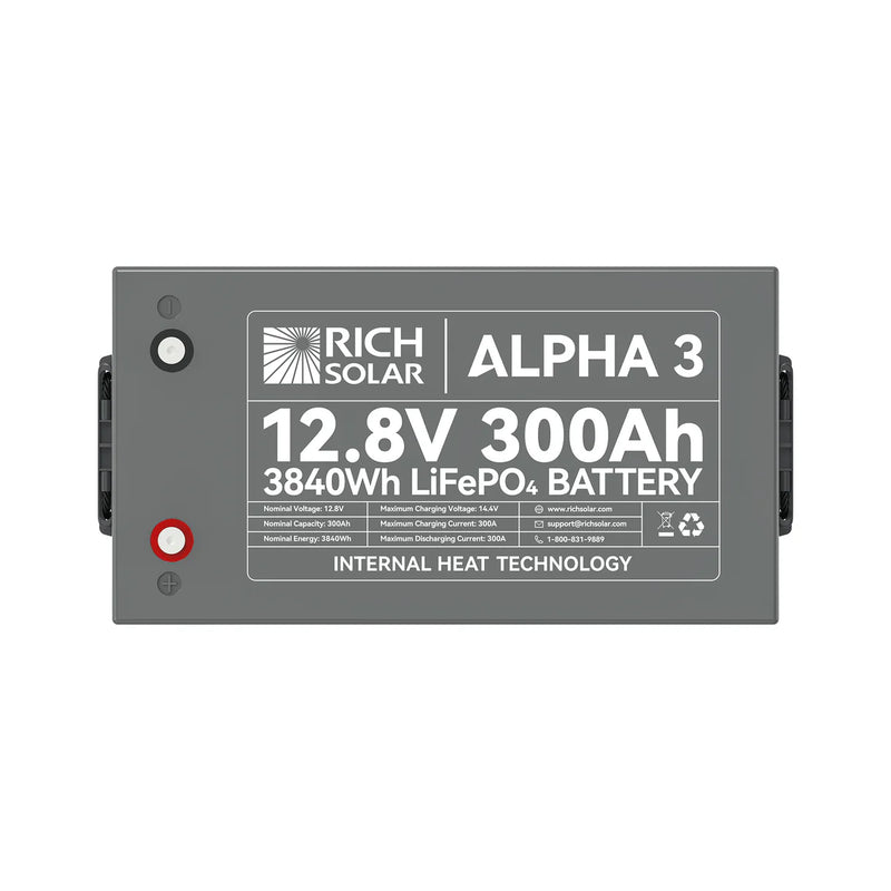 Load image into Gallery viewer, Rich Solar ALPHA 3 | 12V 300Ah LiFePO4 Battery | 12V Lithium Battery for RVs, Cabins, Off-Grid | 5,000 Lifetime Cycles | Internal Heat Techlogy | Bluetooth SKU: RS-B123S
