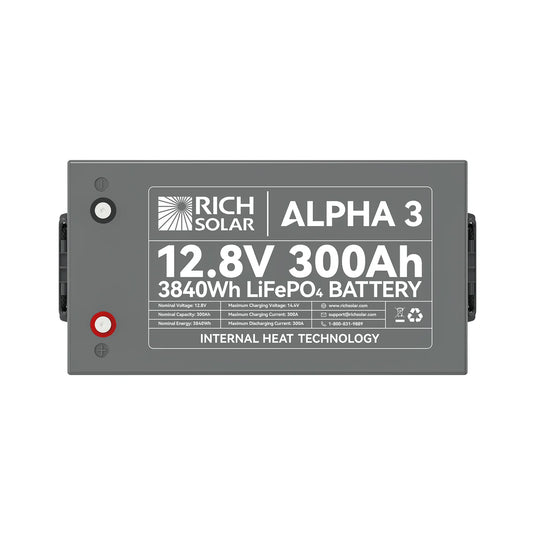 Rich Solar ALPHA 3 | 12V 300Ah LiFePO4 Battery | 12V Lithium Battery for RVs, Cabins, Off-Grid | 5,000 Lifetime Cycles | Internal Heat Techlogy | Bluetooth SKU: RS-B123S