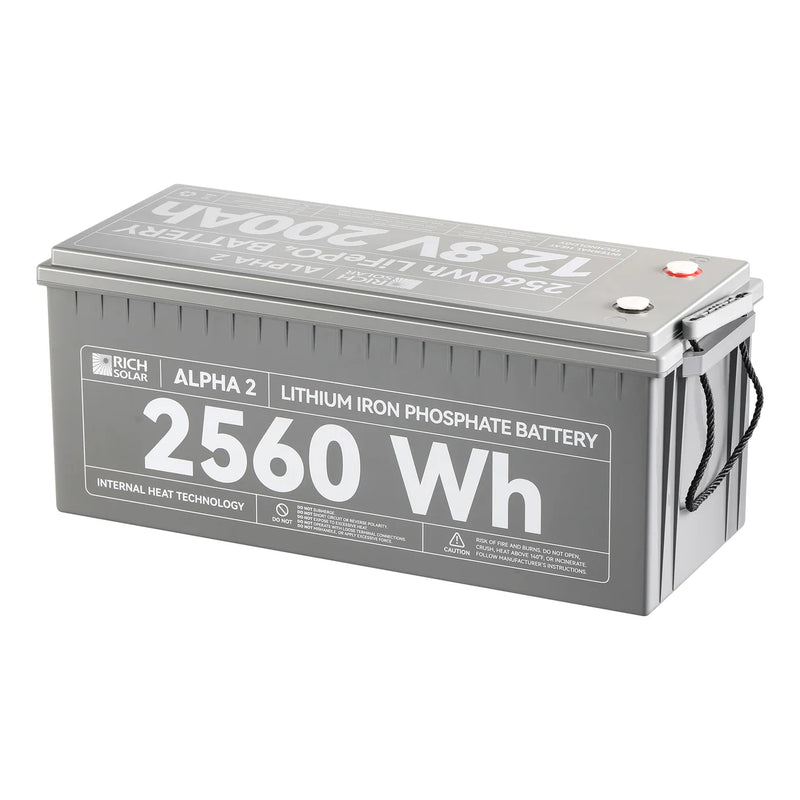 Load image into Gallery viewer, Rich Solar ALPHA 2 | 12V 200Ah LiFePO4 Battery | Powerful 12V Lithium Battery for RVs, Trailers, Vans, Boats, Off-Grid | 5,000 Lifetime Cycles | Bluetooth and Internal Heat Technology  RS-B122S
