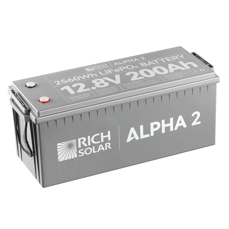 Load image into Gallery viewer, Rich Solar ALPHA 2 | 12V 200Ah LiFePO4 Battery | Powerful 12V Lithium Battery for RVs, Trailers, Vans, Boats, Off-Grid | 5,000 Lifetime Cycles | Bluetooth and Internal Heat Technology  RS-B122S
